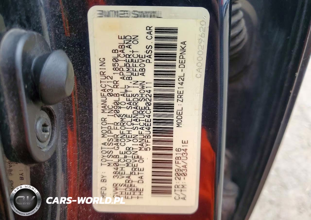 2012 Toyota Corolla Le VIN:5YFBU4EE4CP022411 - 12