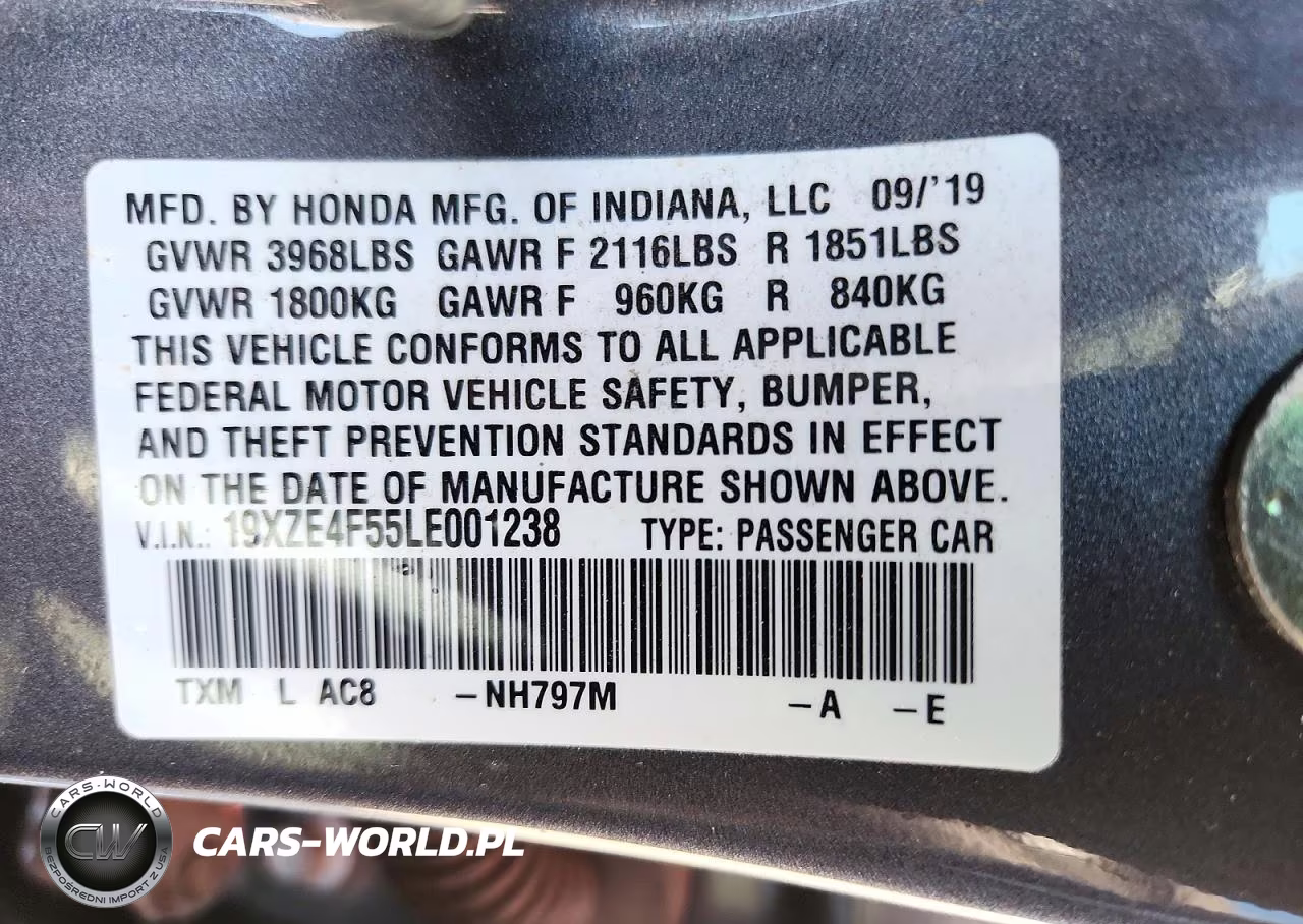 2020 Honda Insight Ex VIN:19XZE4F55LE001238 - 12