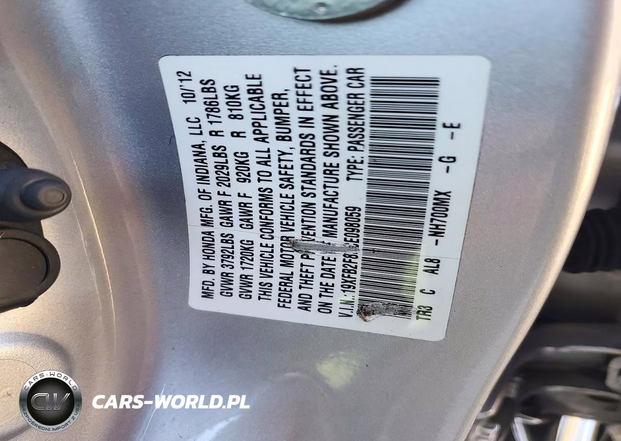 2012 Honda Civic Ex VIN:19XFB2F83CE098059 - 12