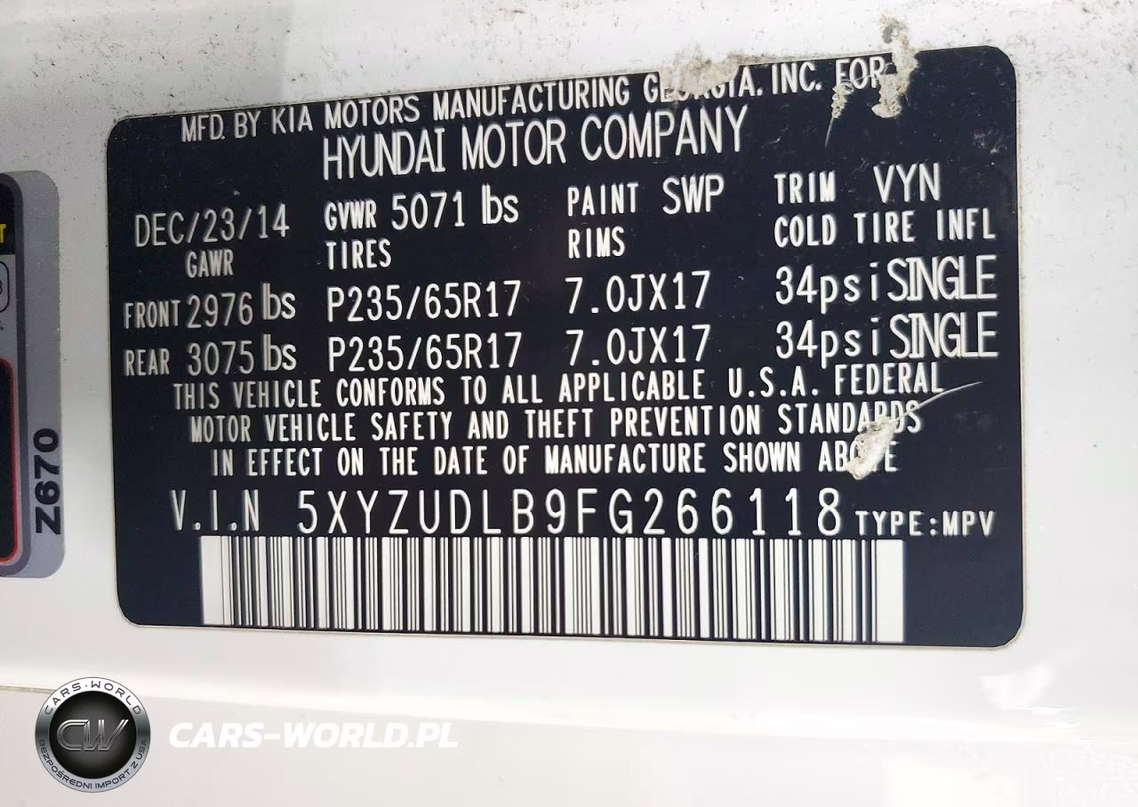 2015 Hyundai Santa Fe Sport 2.4L VIN:5XYZUDLB9FG266118 - 13