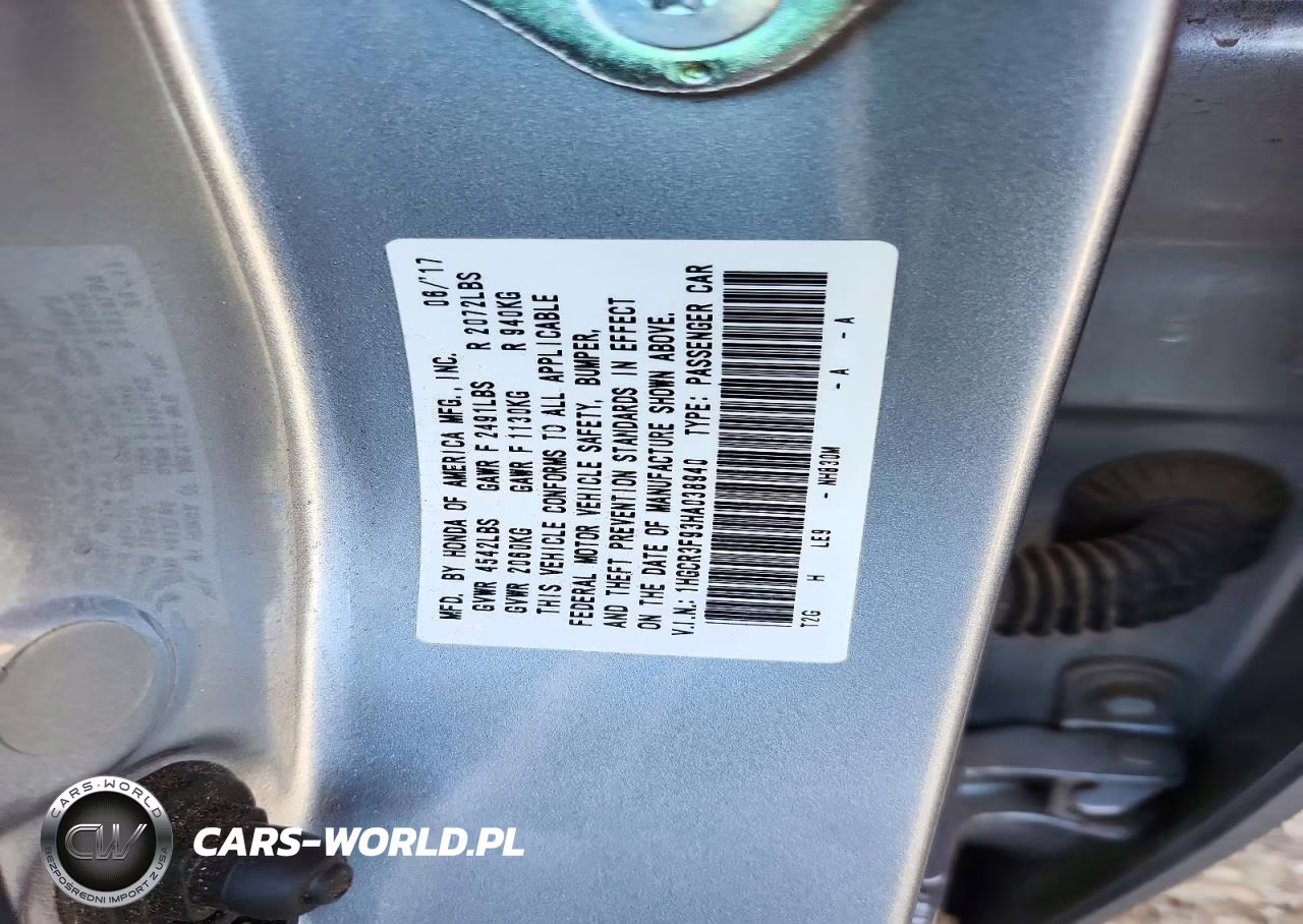2017 Honda Accord Touring VIN:1HGCR3F93HA038940 - 12