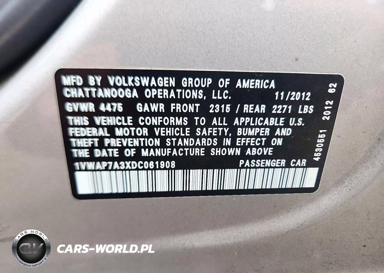 2013 Volkswagen Passat S VIN:1VWAP7A3XDC061908 - 12