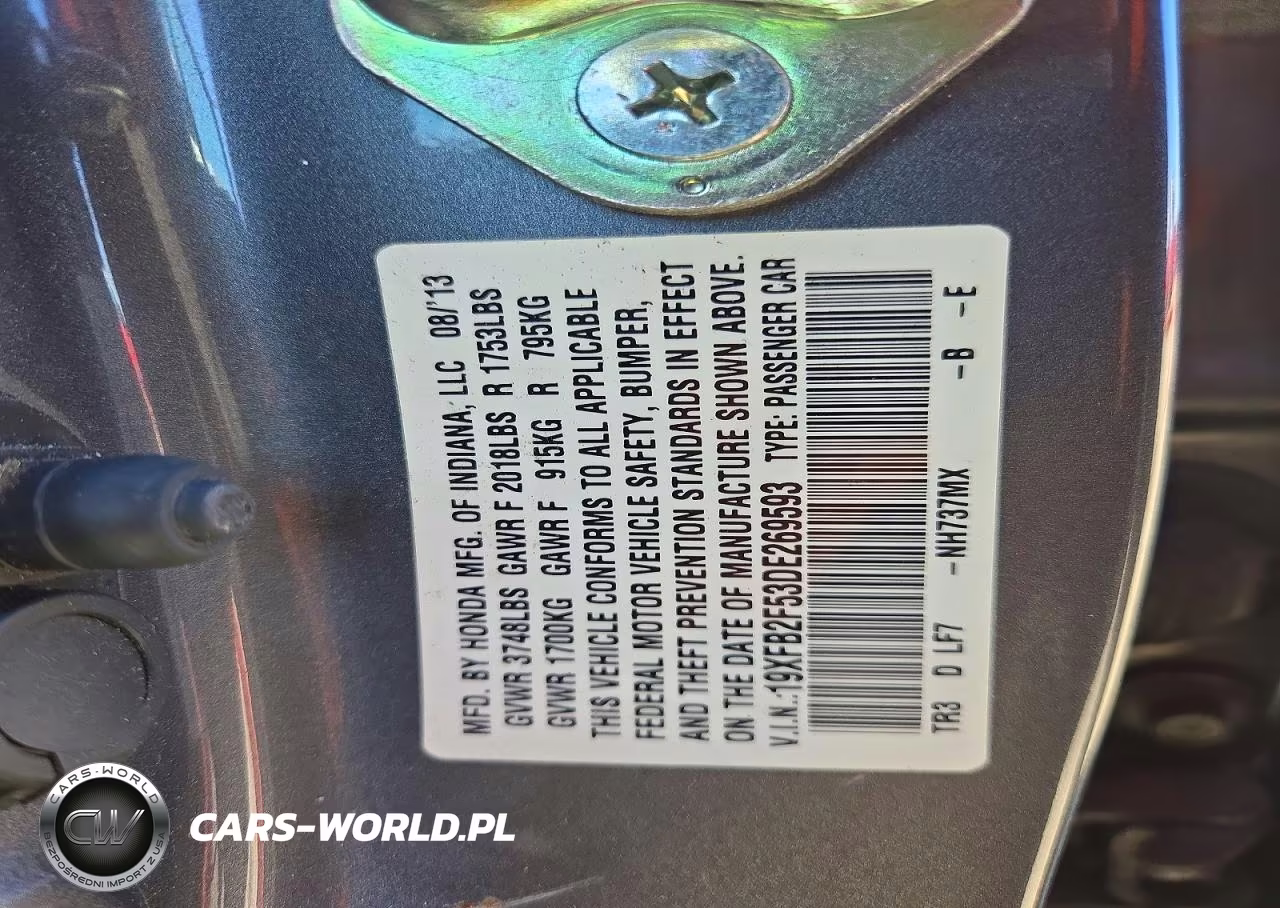 2013 Honda Civic Lx VIN:19XFB2F53DE269593 - 12