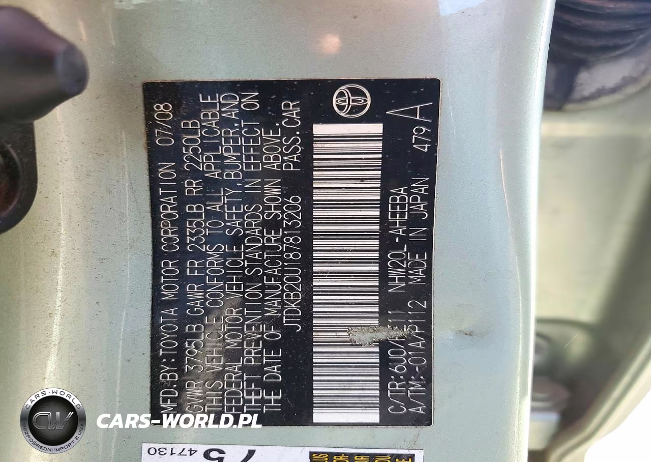 2008 Toyota Prius Base VIN:JTDKB20U187813206 - 13