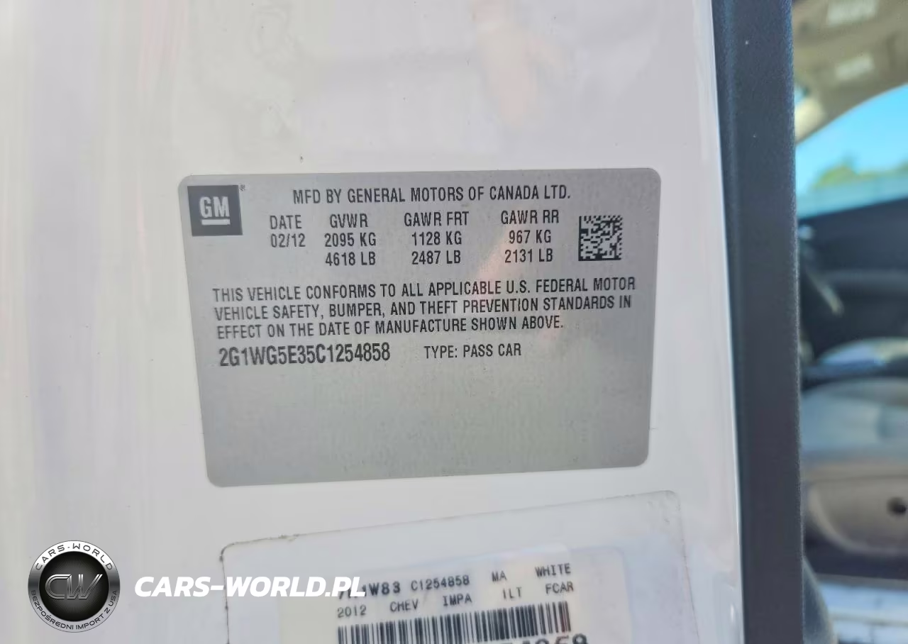 2012 Chevrolet Impala Lt VIN:2G1WG5E35C1254858 - 12
