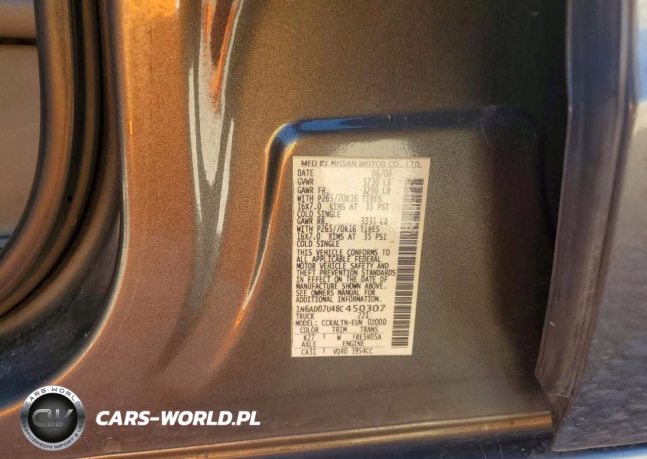 2008 Nissan Frontier Se V6 VIN:1N6AD07U48C450307 - 12