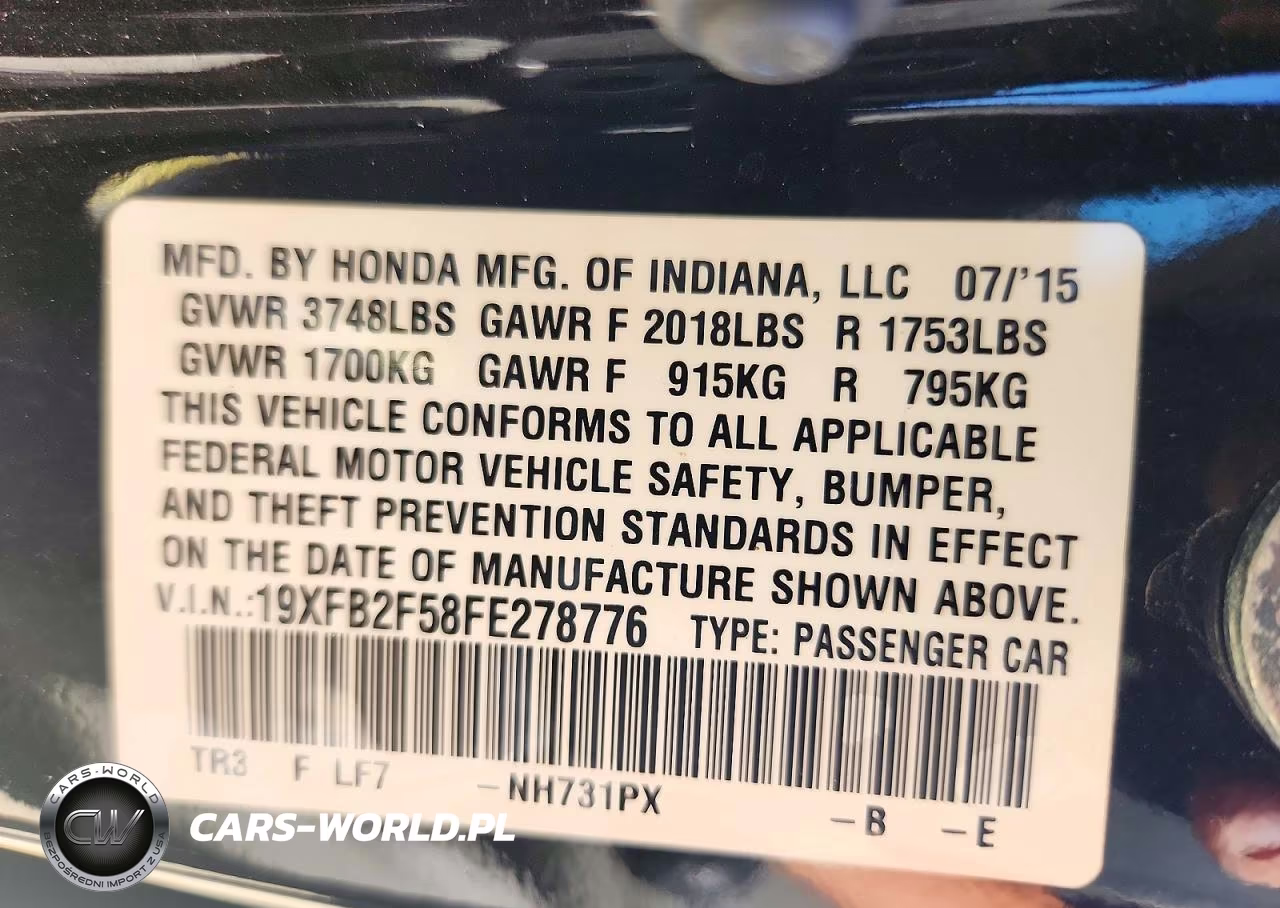 2015 Honda Civic Lx VIN:19XFB2F58FE278776 - 12