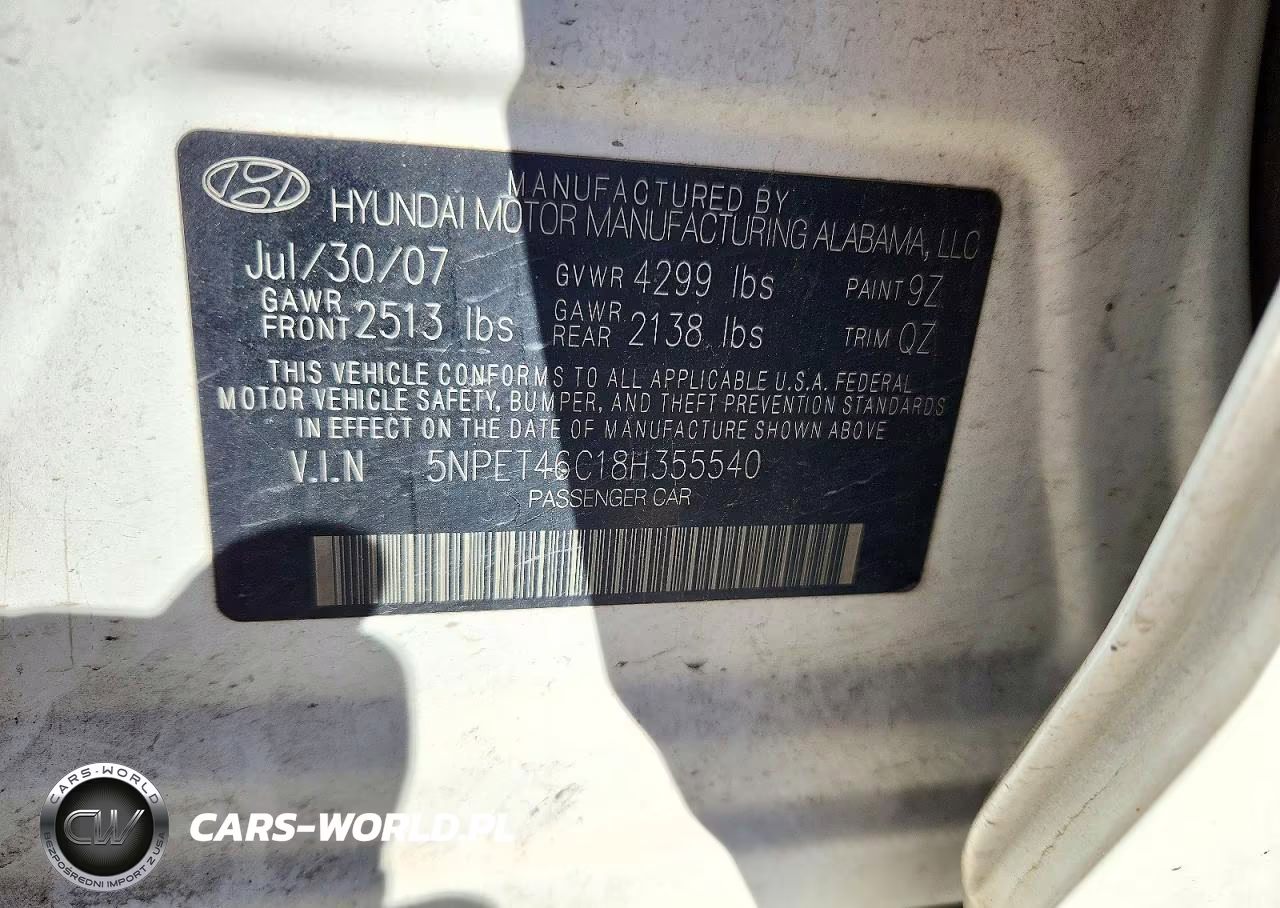 2008 Hyundai Sonata Gls VIN:5NPET46C18H355540 - 12
