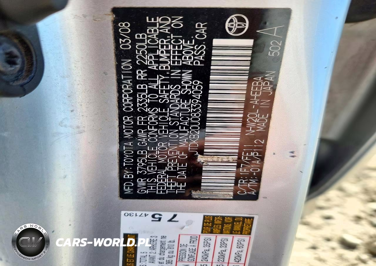 2008 Toyota Prius Base VIN:JTDKB20U083394059 - 12