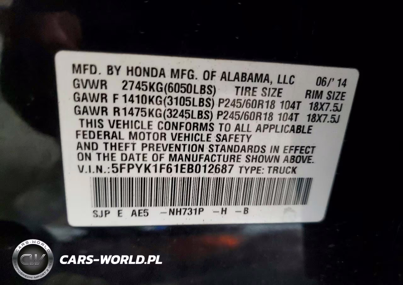 2014 Honda Ridgeline Rtl-S VIN:5FPYK1F61EB012687 - 12