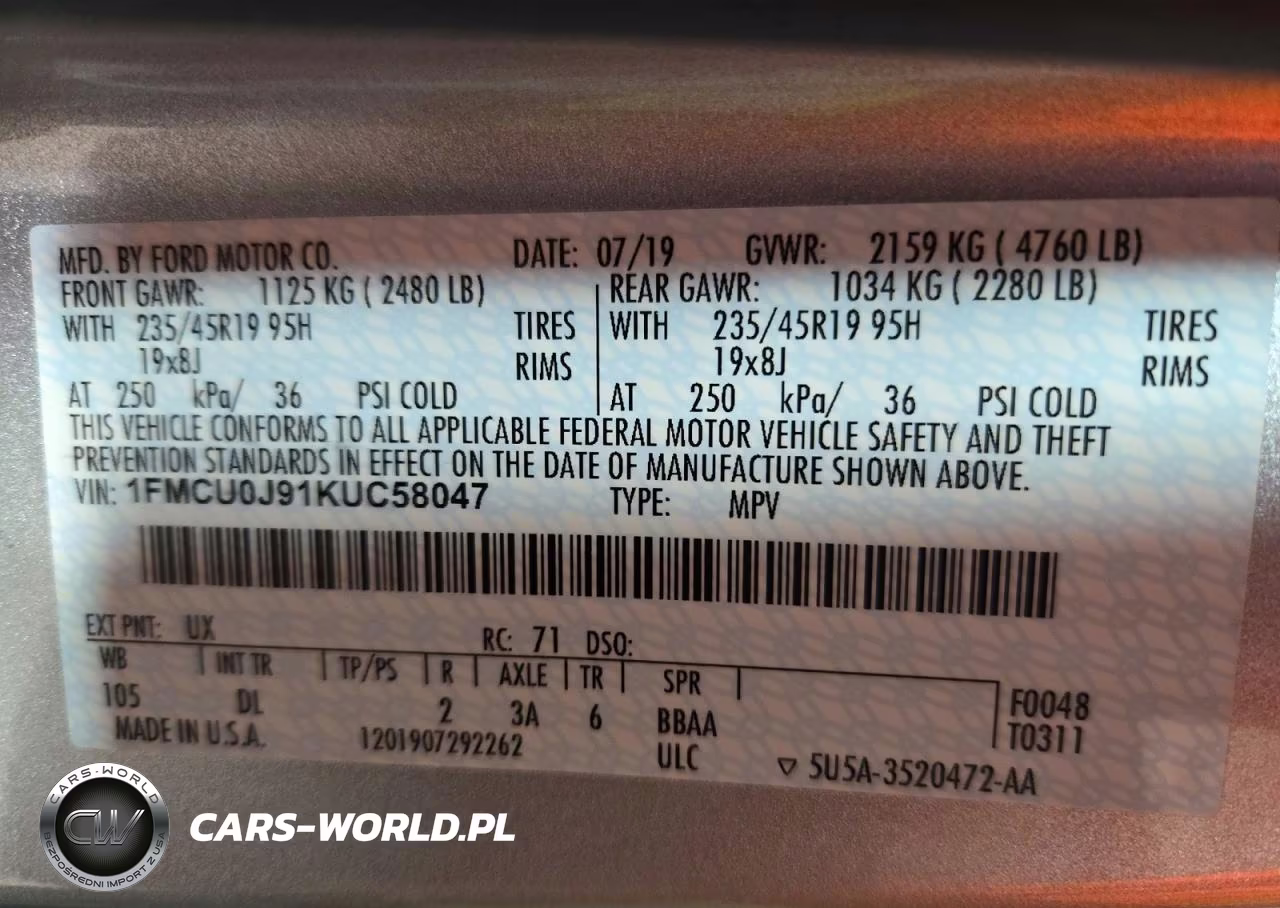 2019 Ford Escape Titanium VIN:1FMCU0J91KUC58047 - 13