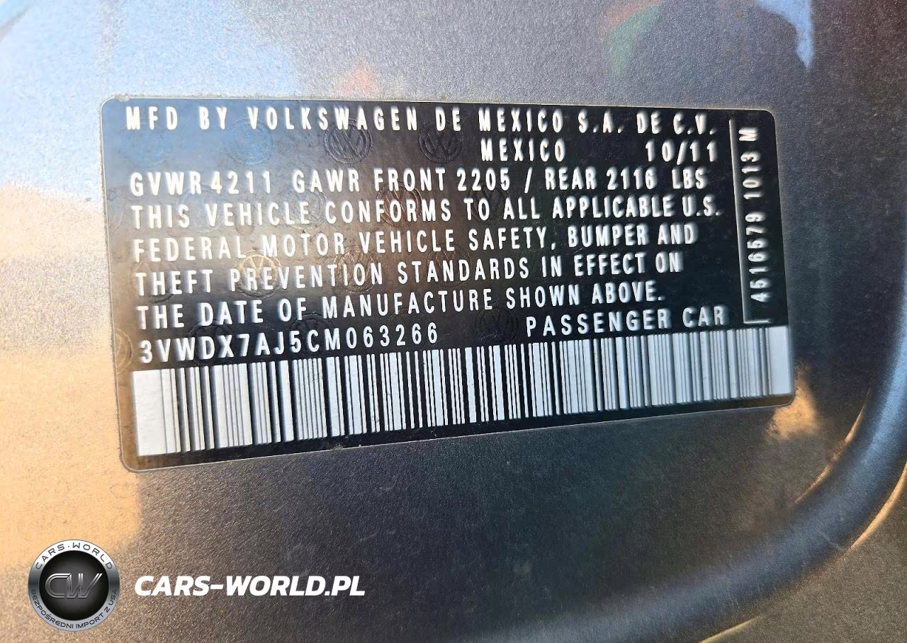 2012 Volkswagen Jetta Se VIN:3VWDX7AJ5CM063266 - 12