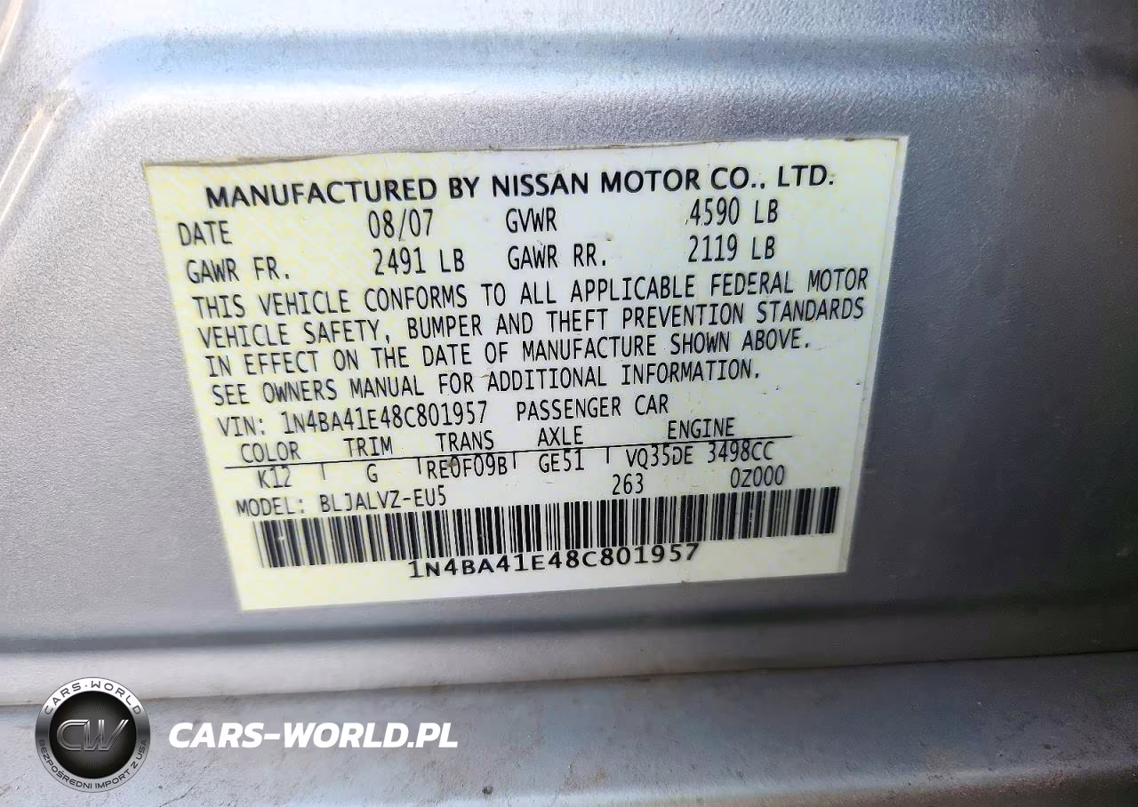 2008 Nissan Maxima 3.5 Se VIN:1N4BA41E48C801957 - 13