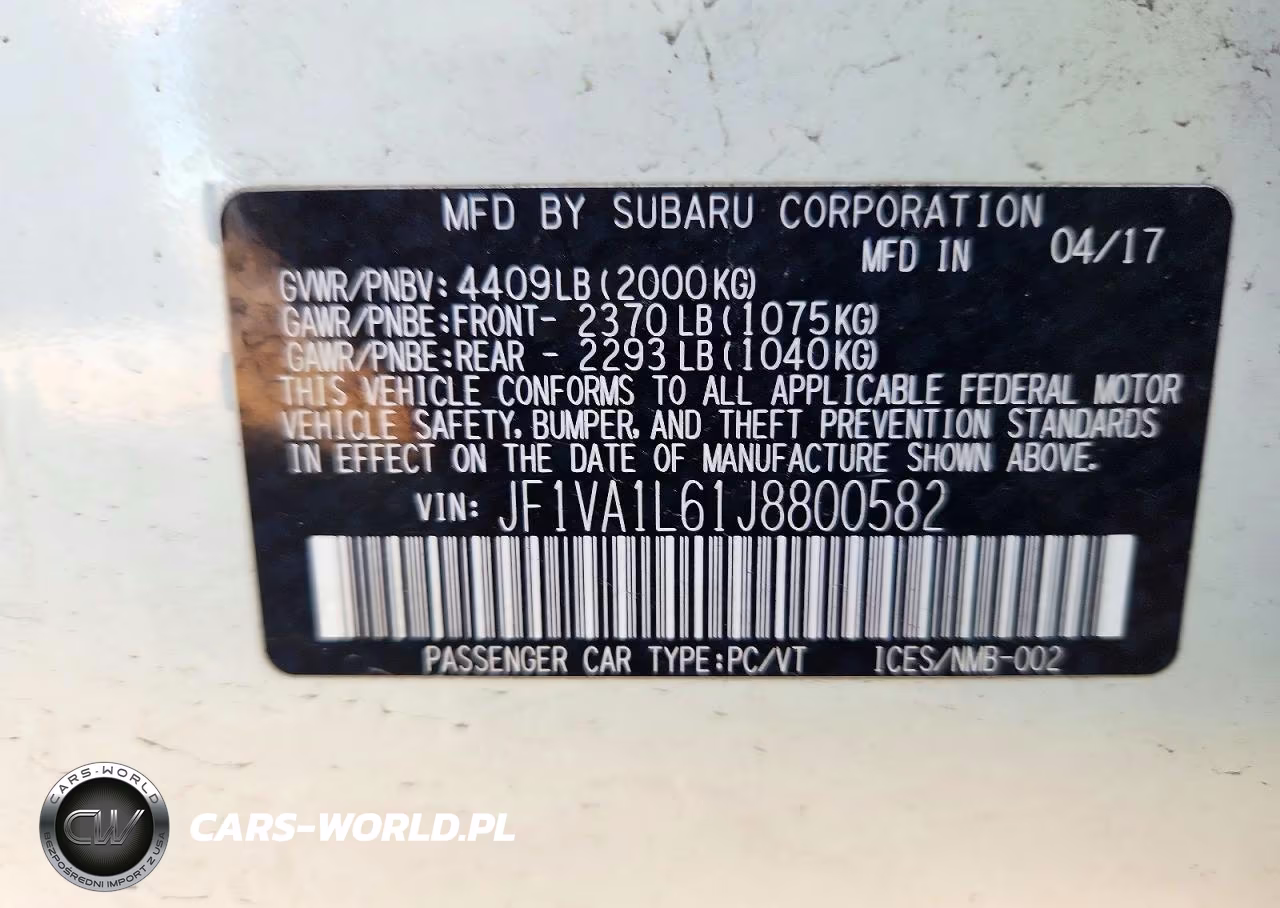 2018 Subaru Wrx Limited VIN:JF1VA1L61J8800582 - 12