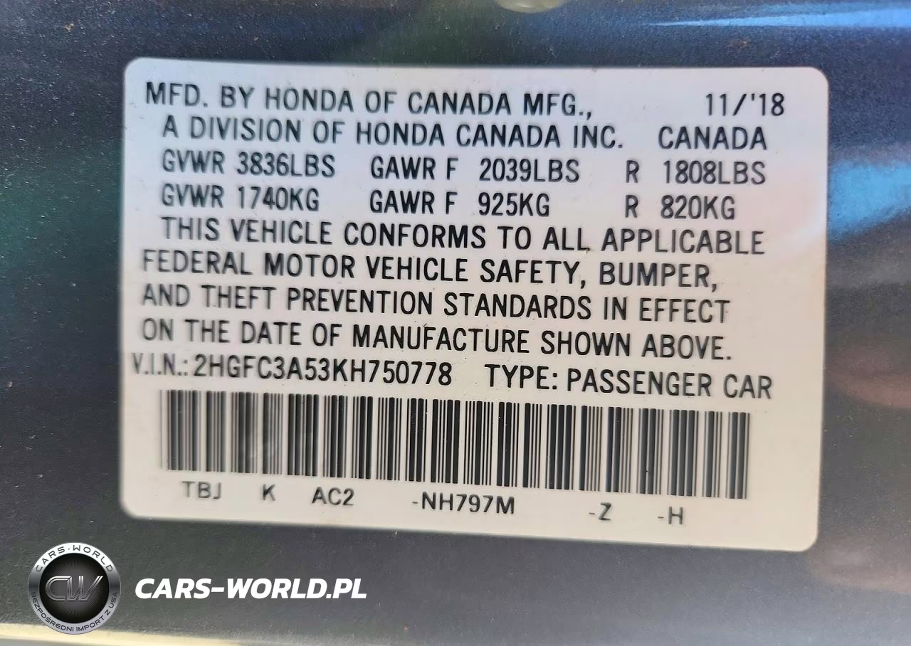 2019 Honda Civic Si VIN:2HGFC3A53KH750778 - 12