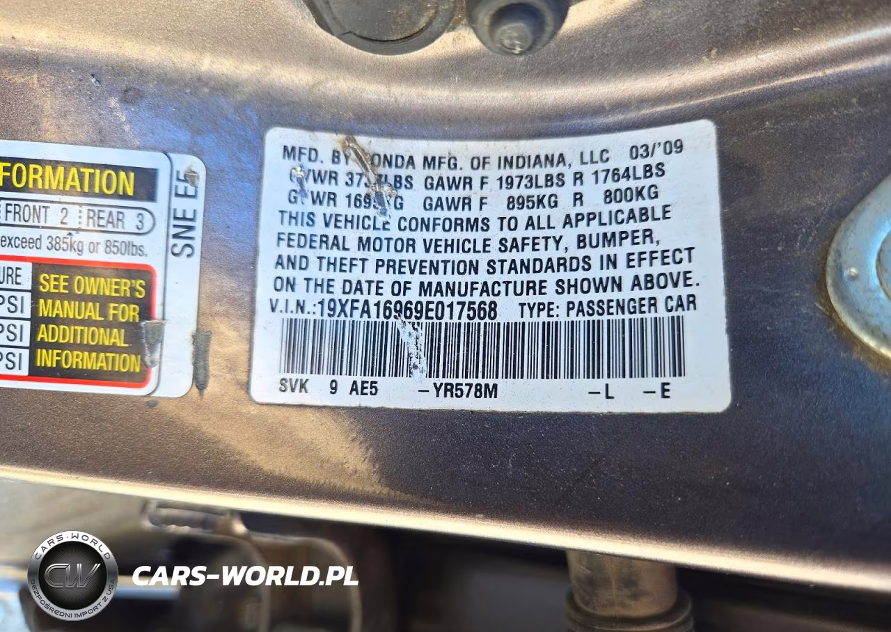 2009 Honda Civic Exl VIN:19XFA16969E017568 - 12