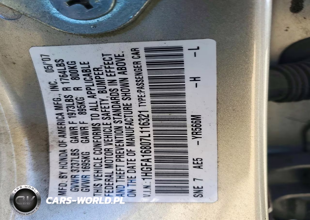2007 Honda Civic Ex VIN:1HGFA16807L116321 - 13