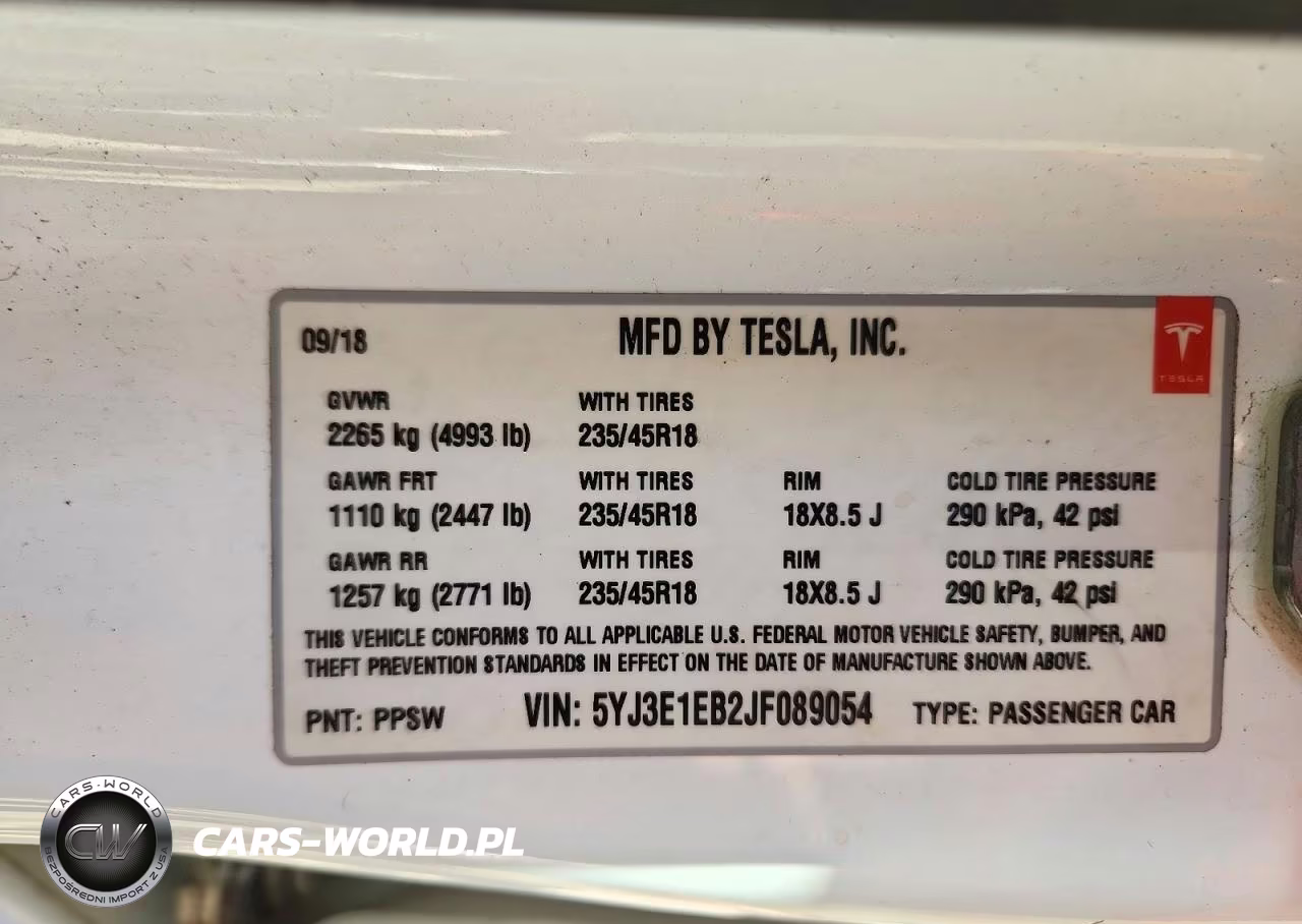 2018 Tesla Model 3 VIN:5YJ3E1EB2JF089054 - 12