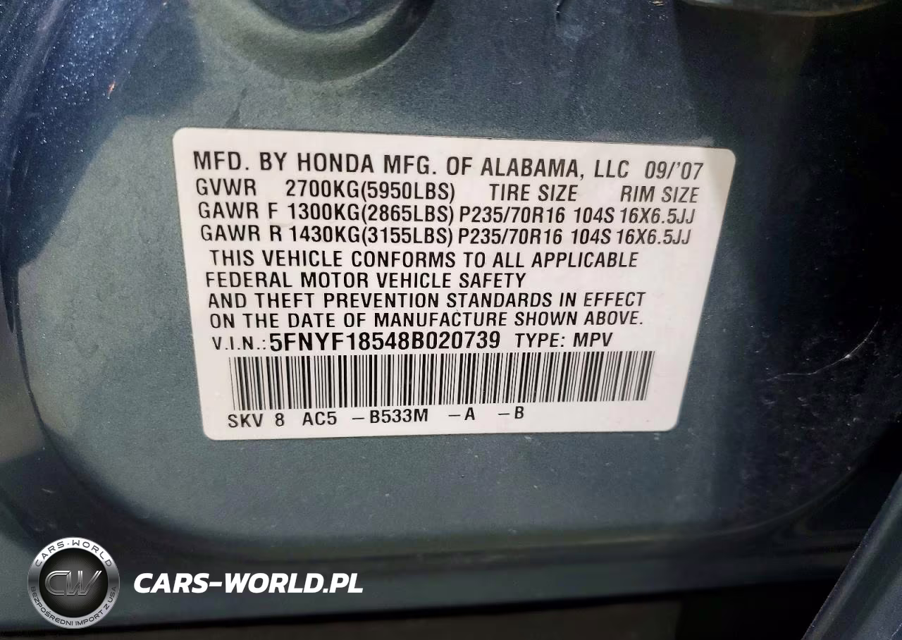 2008 Honda Pilot Exl VIN:5FNYF18548B020739 - 13