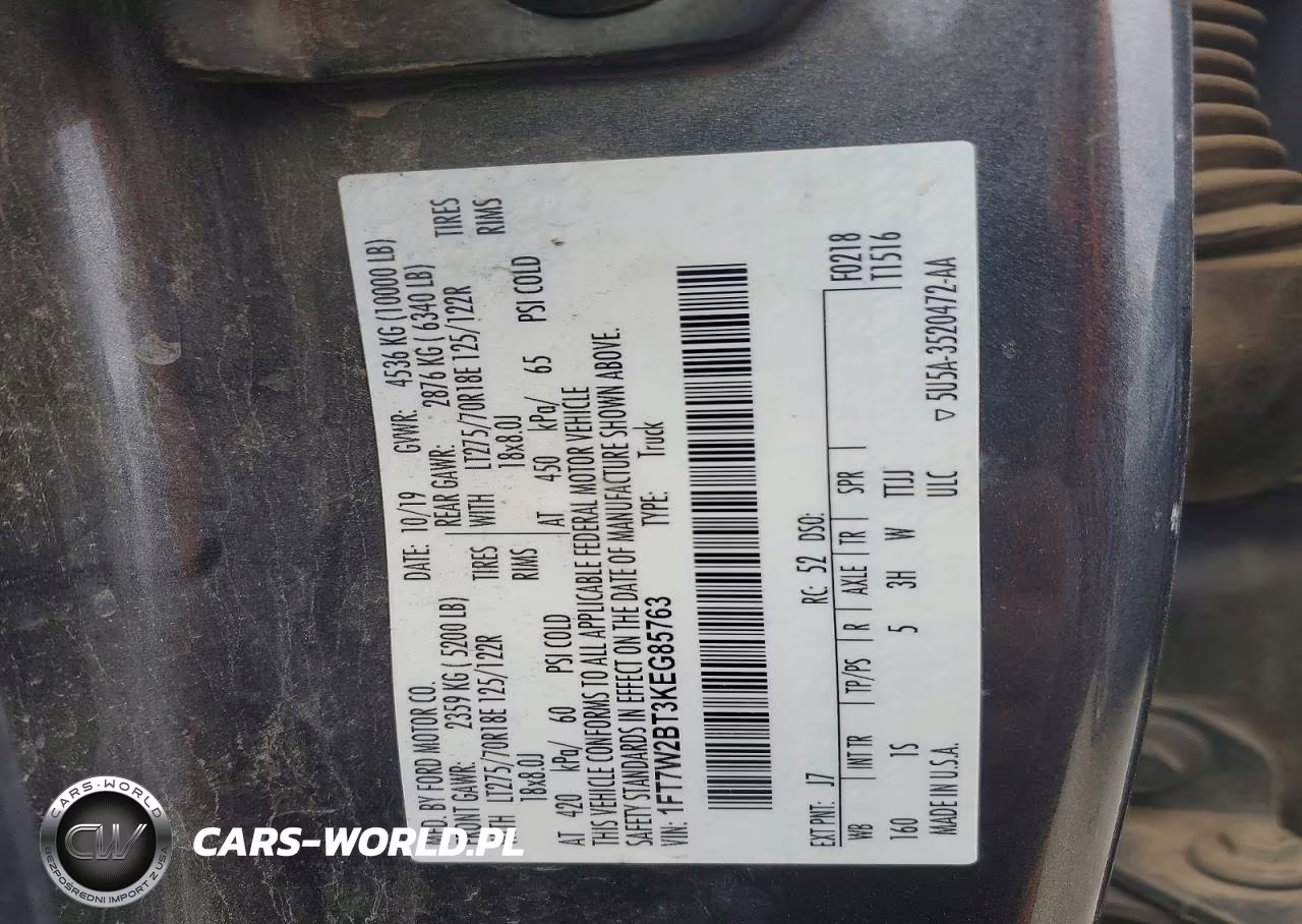 2019 Ford F250 Super Duty VIN:1FT7W2BT3KEG85763 - 12