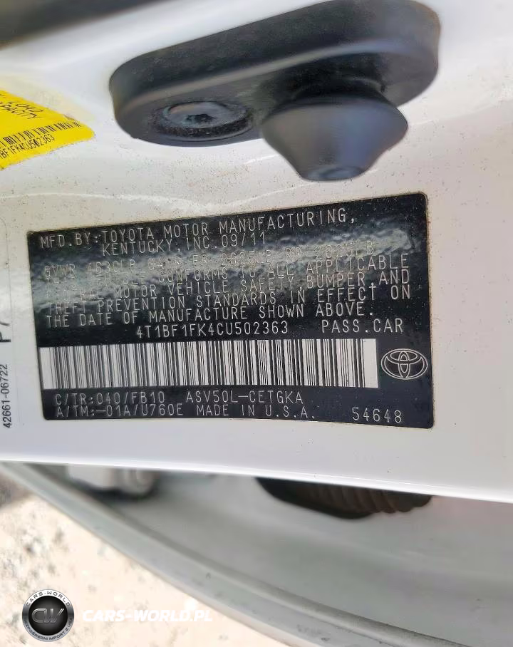2012 Toyota Camry Xle VIN:4T1BF1FK4CU502363 - 12