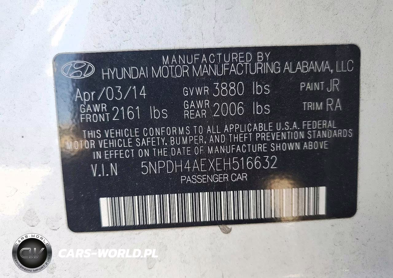 2014 Hyundai Elantra Se VIN:5NPDH4AEXEH516632 - 12