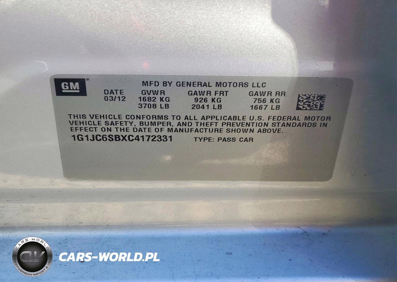 2012 Chevrolet Sonic Lt VIN:1G1JC6SBXC4172331 - 12