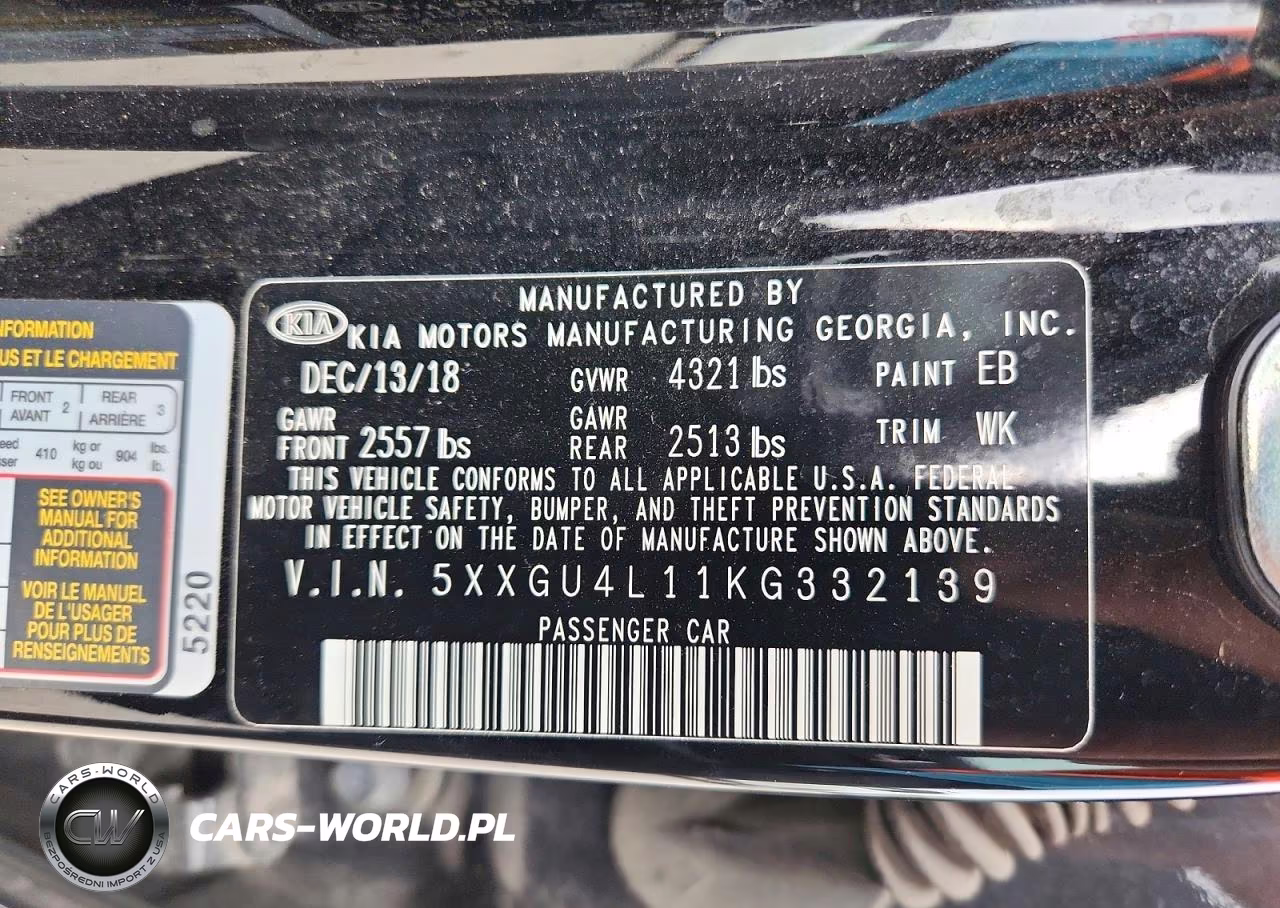2019 Kia Optima Ex VIN:5XXGU4L11KG332139 - 13