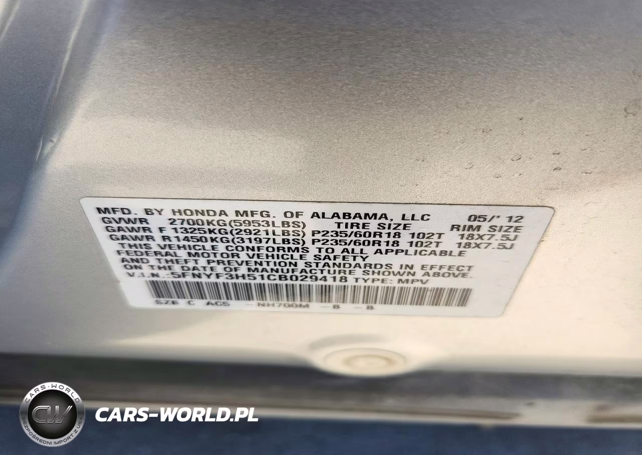 2012 Honda Pilot Exl VIN:5FNYF3H51CB029418 - 13