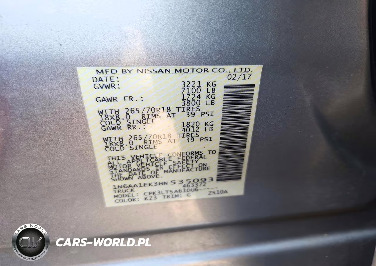 2017 Nissan Titan S VIN:1N6AA1EK3HN535093 - 12