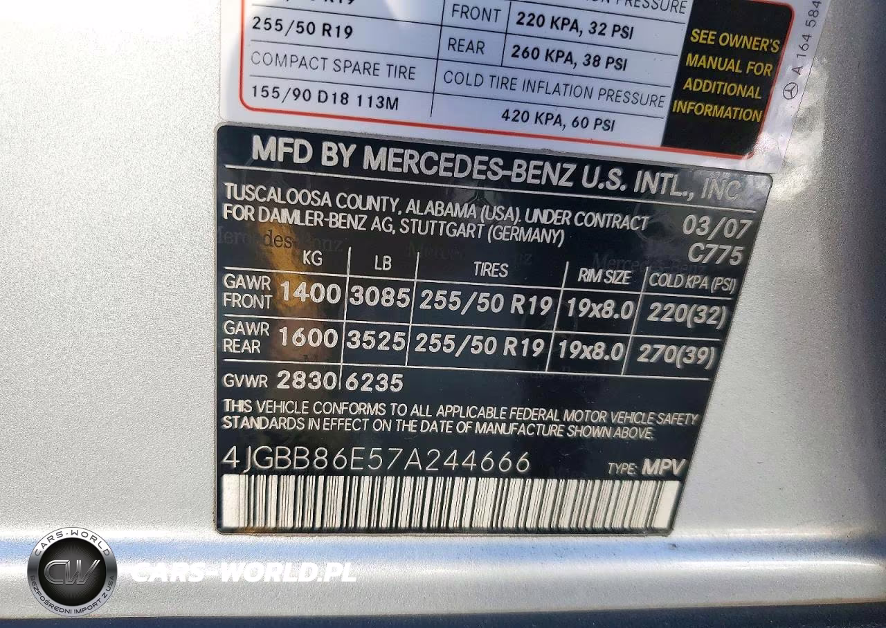 2007 Mercedes-Benz Ml 350 VIN:4JGBB86E57A244666 - 13