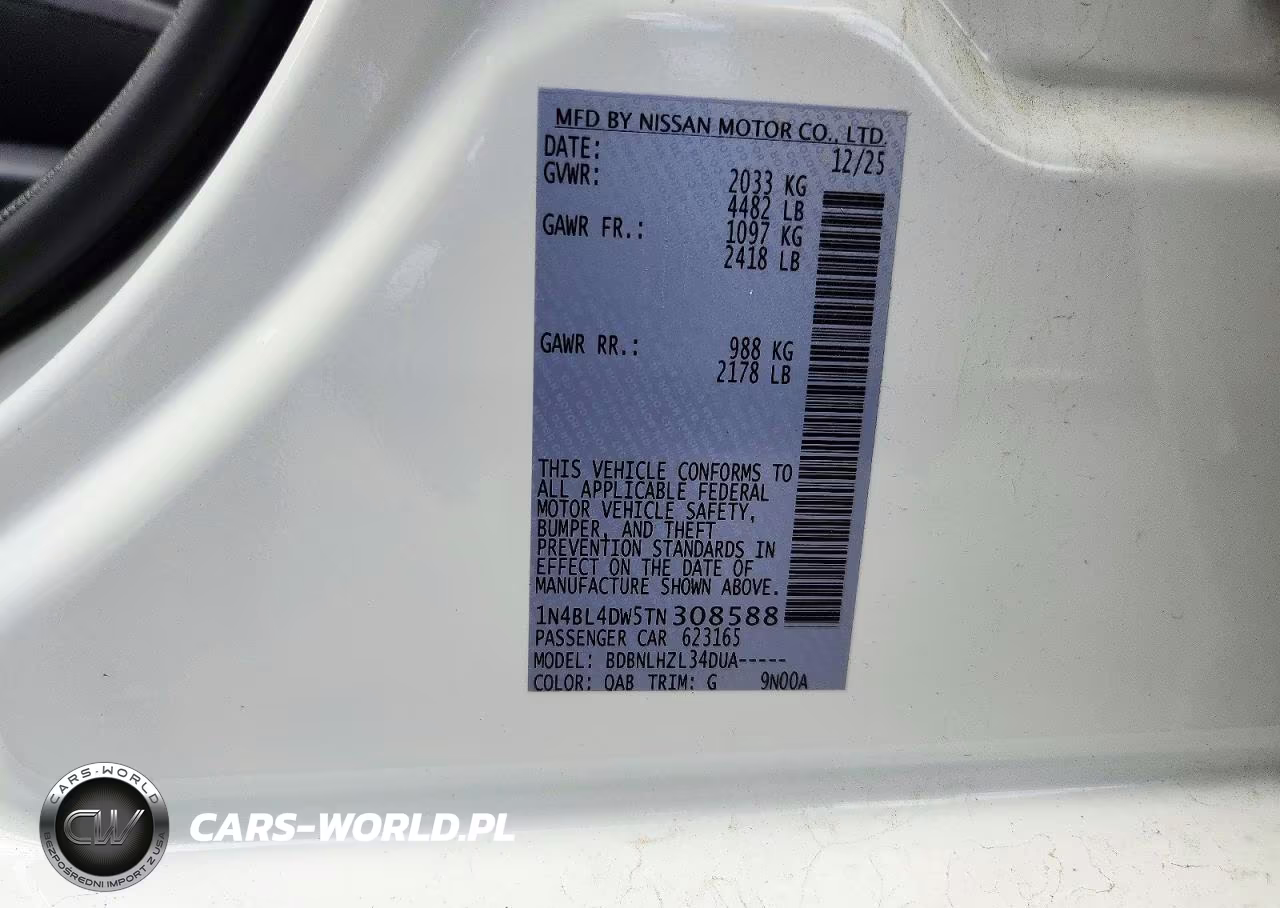 2026 Nissan Altima Sv VIN:1N4BL4DW5TN308588 - 12