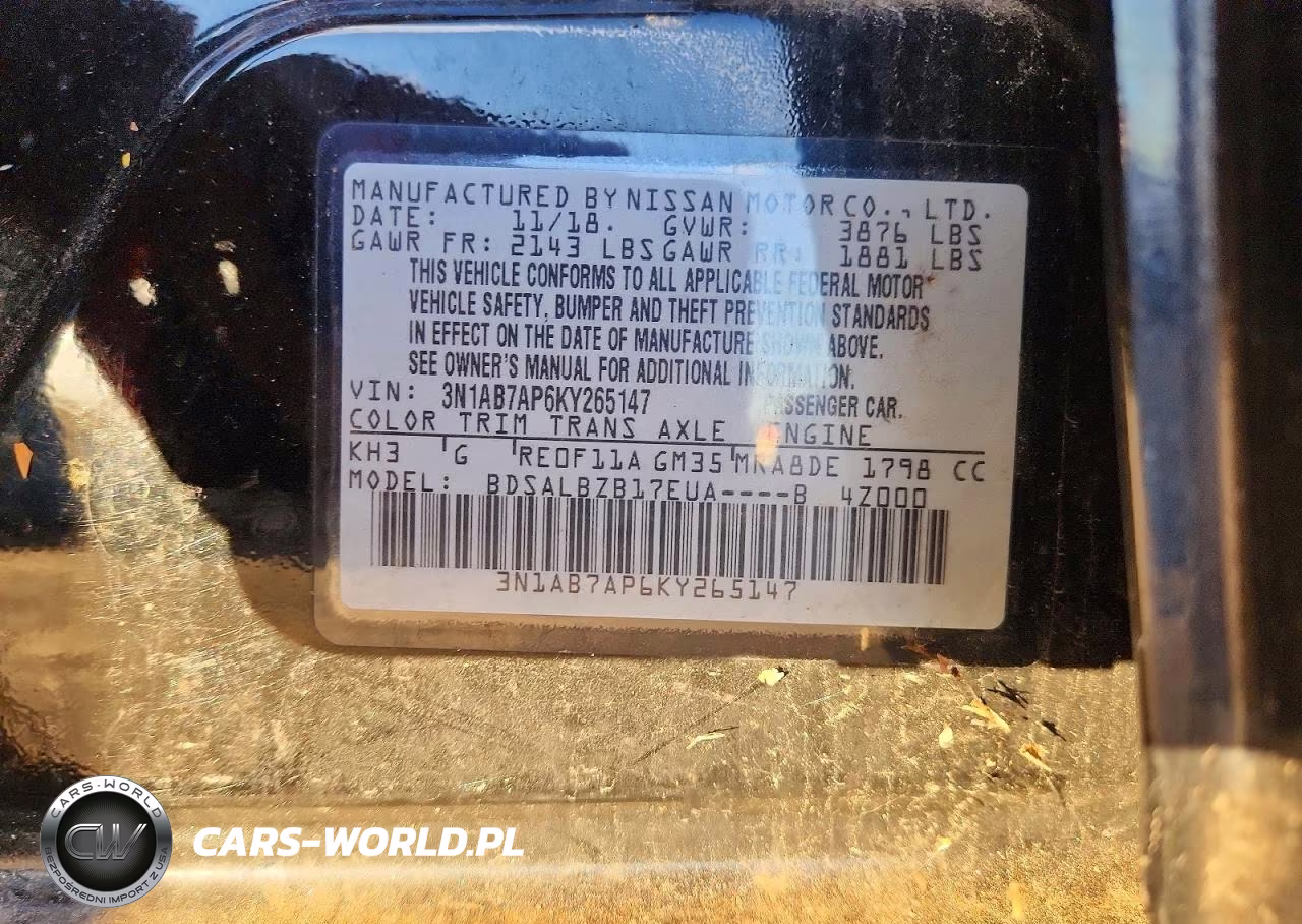 2019 Nissan Sentra S VIN:3N1AB7AP6KY265147 - 12