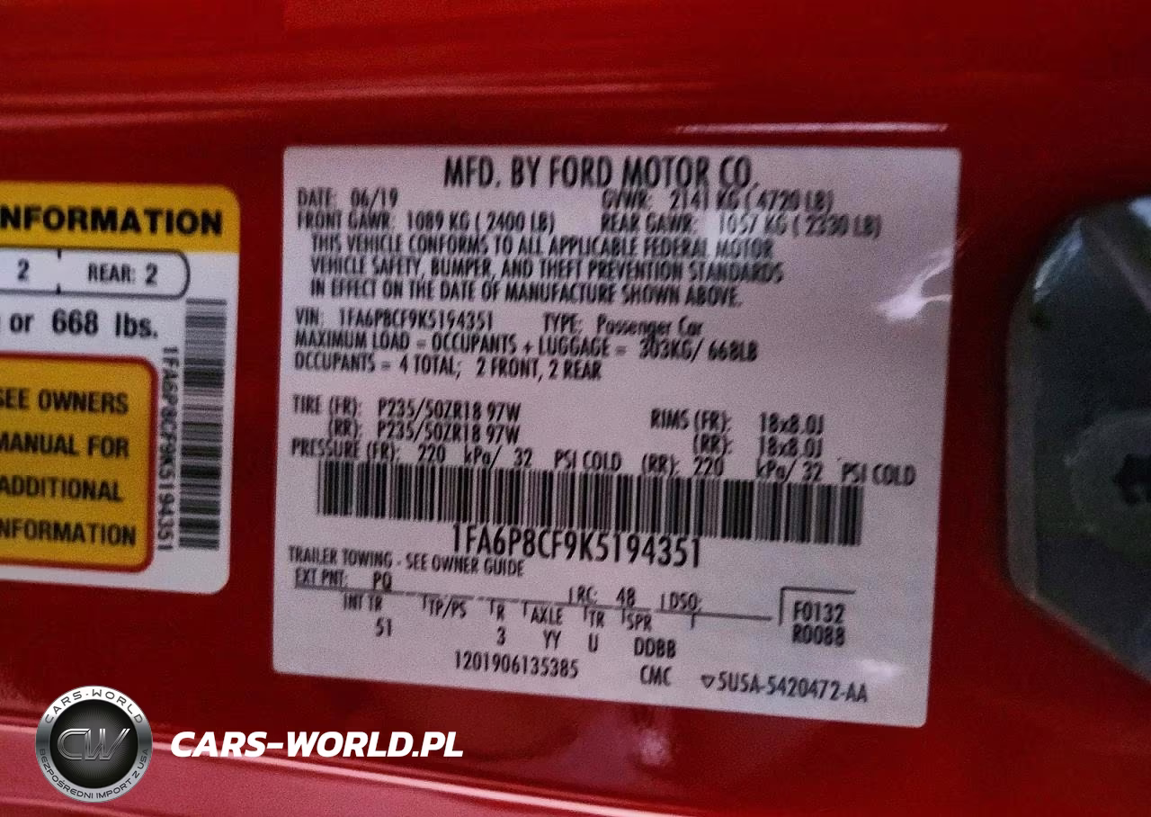 2019 Ford Mustang Gt VIN:1FA6P8CF9K5194351 - 12