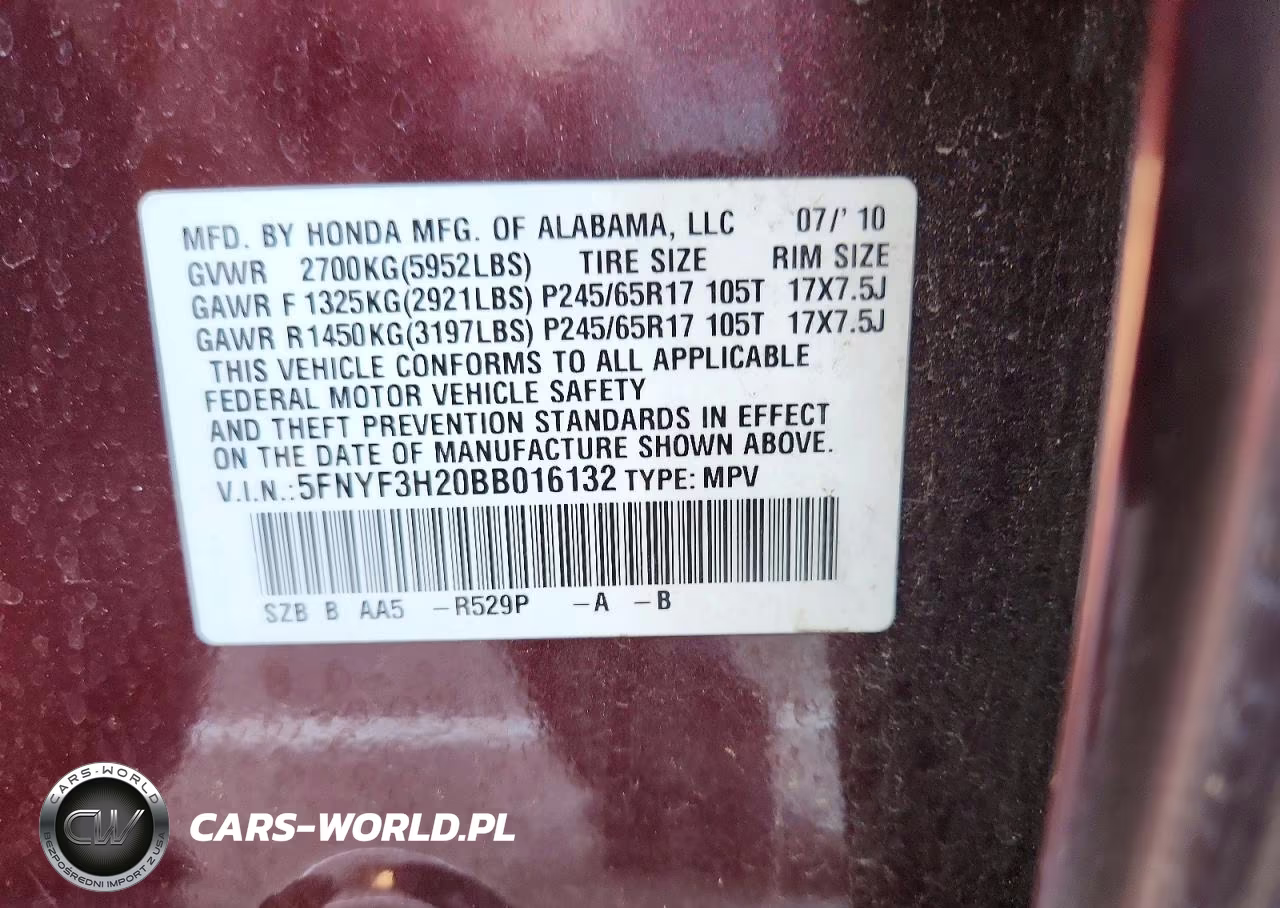 2011 Honda Pilot Lx VIN:5FNYF3H20BB016132 - 13