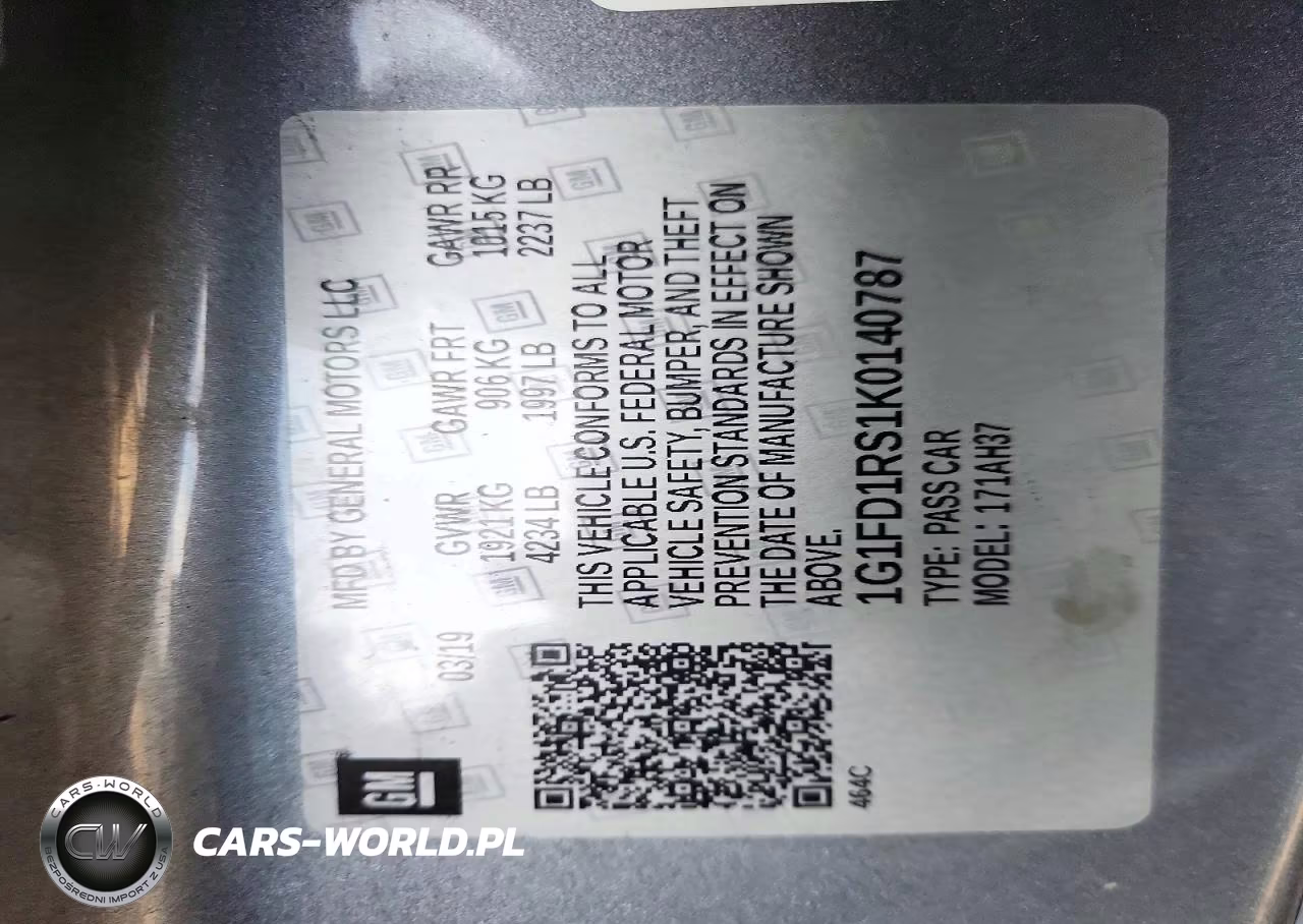 2019 Chevrolet Camaro Lt VIN:1G1FD1RS1K0140787 - 12