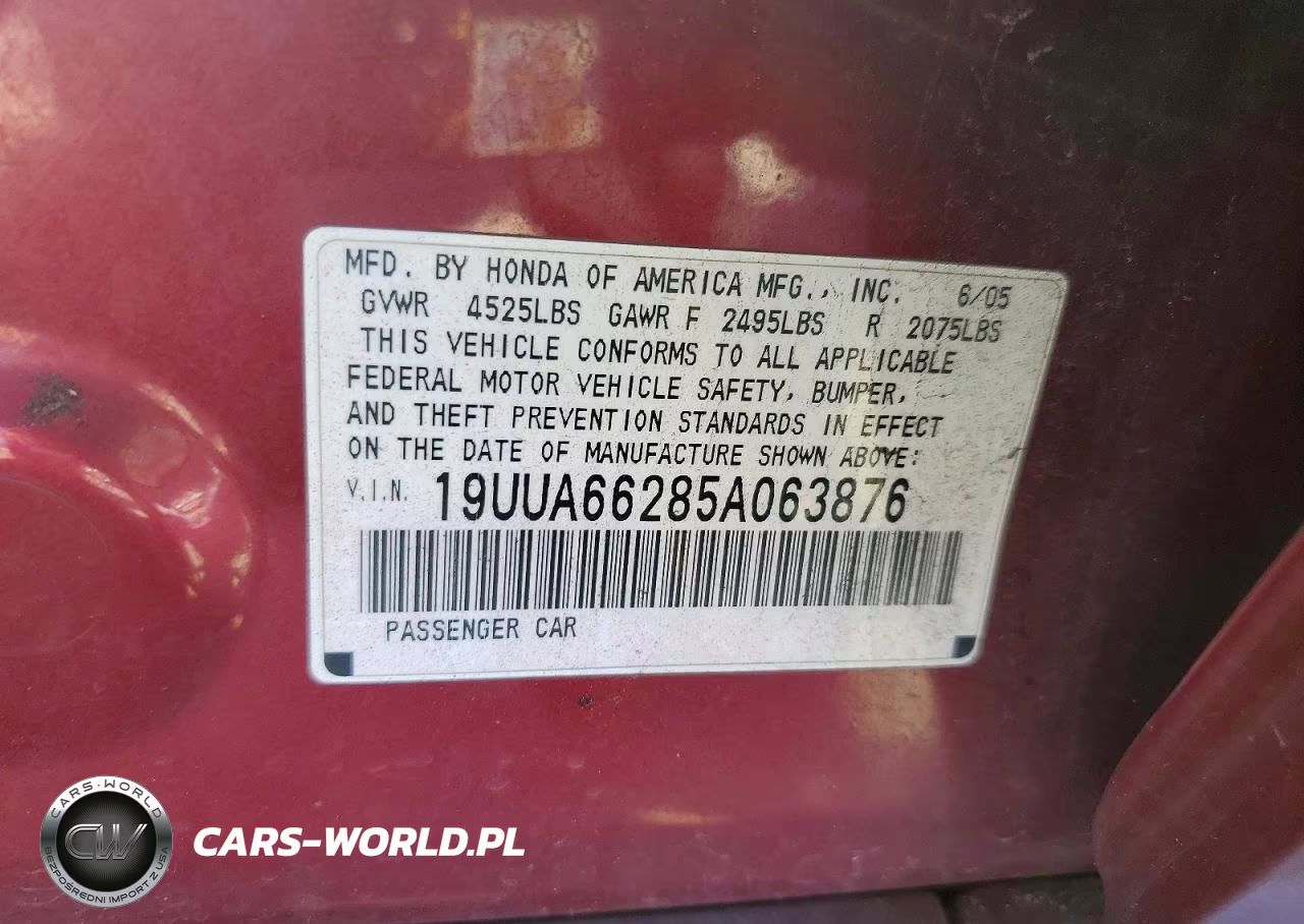 ACURA TL VIN:19UUA66285A063876 - 12