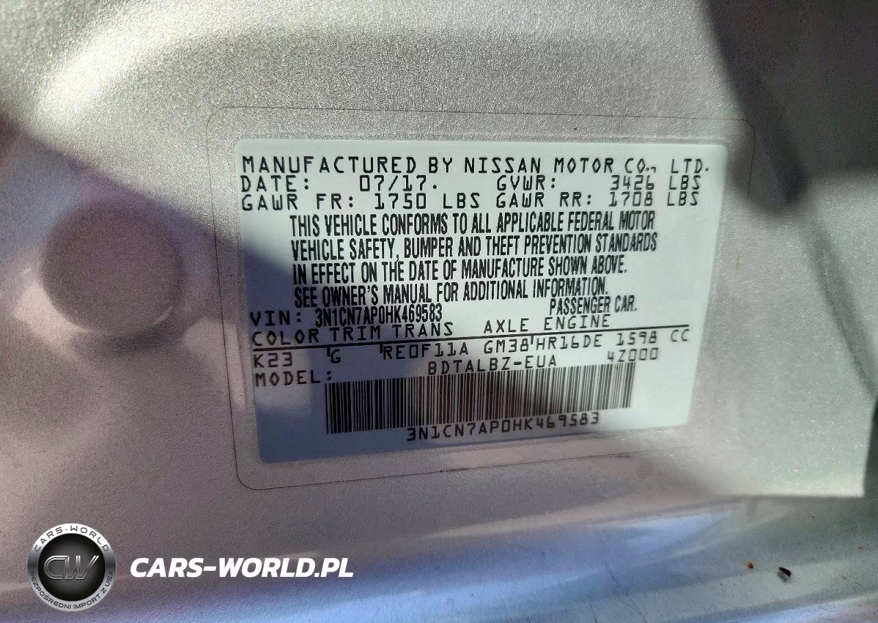 2017 Nissan Versa 1.6 Sv VIN:3N1CN7AP0HK469583 - 12