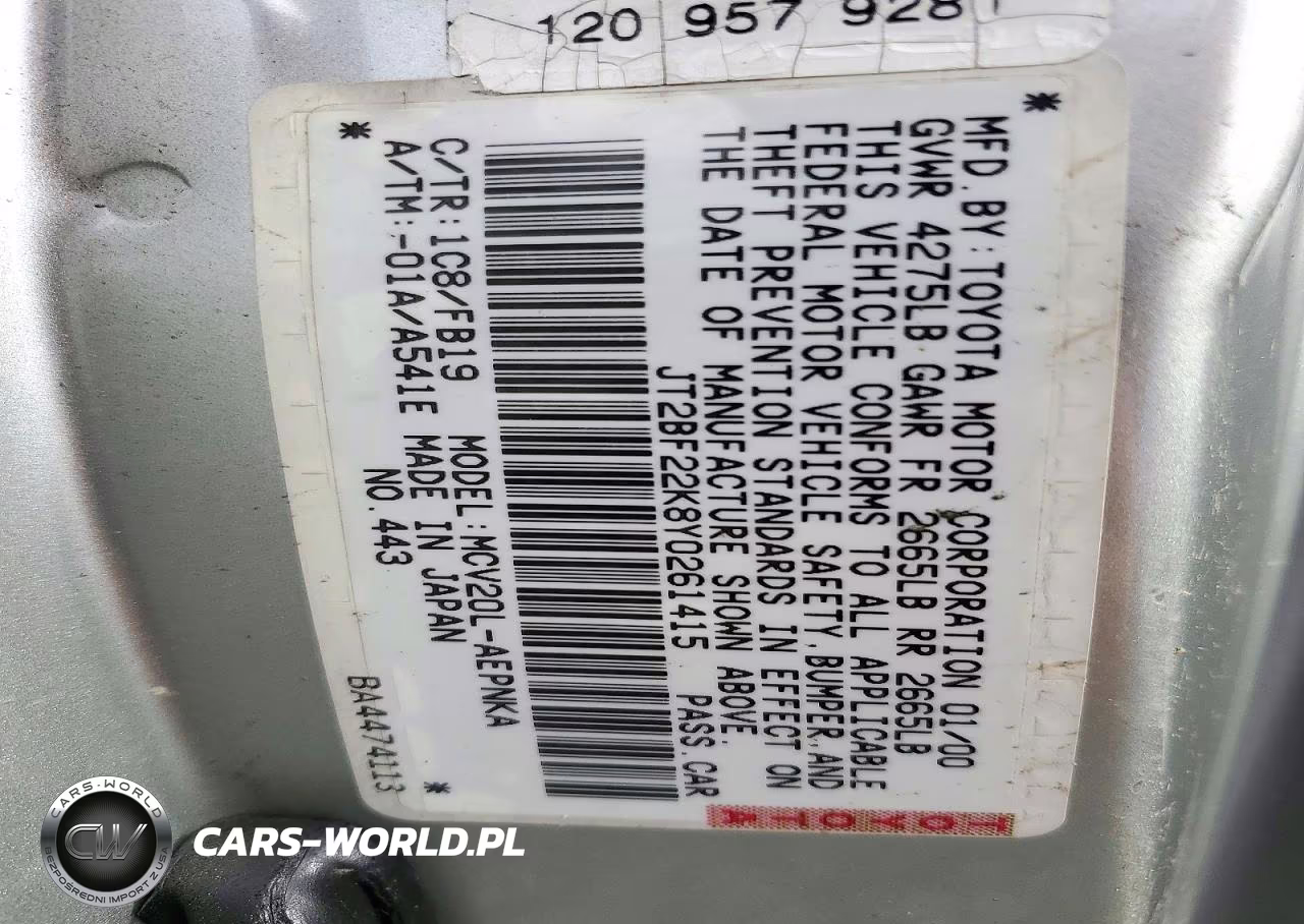 2000 Toyota Camry Le V6 VIN:JT2BF22K8Y0261415 - 13