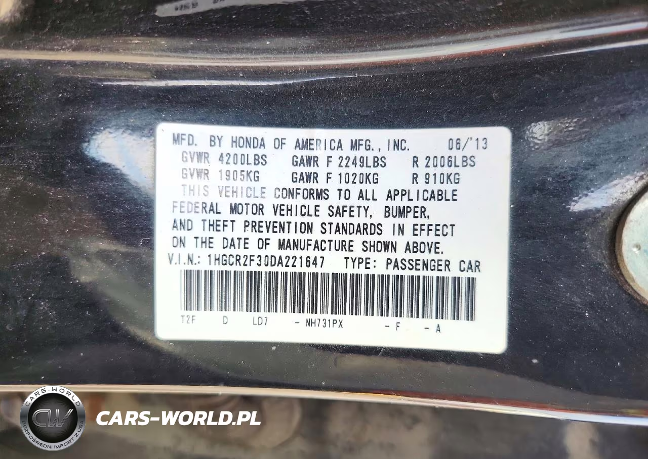 2013 Honda Accord Lx VIN:1HGCR2F30DA221647 - 12