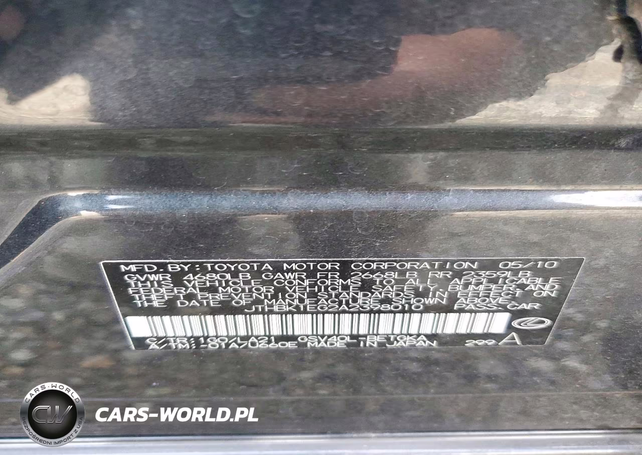 2010 Lexus Es 350 VIN:JTHBK1EG2A2398010 - 13