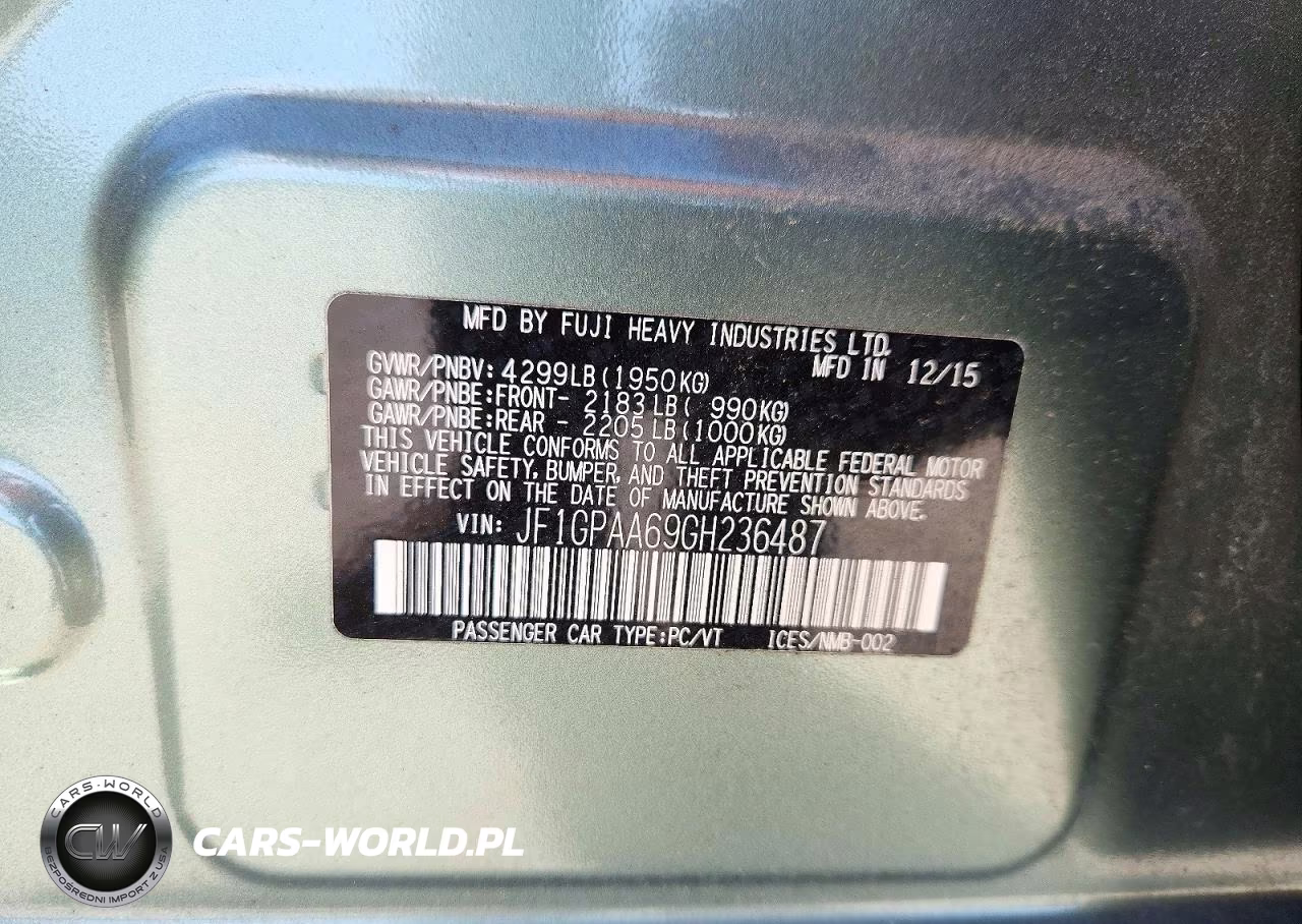 2016 Subaru Impreza VIN:JF1GPAA69GH236487 - 12
