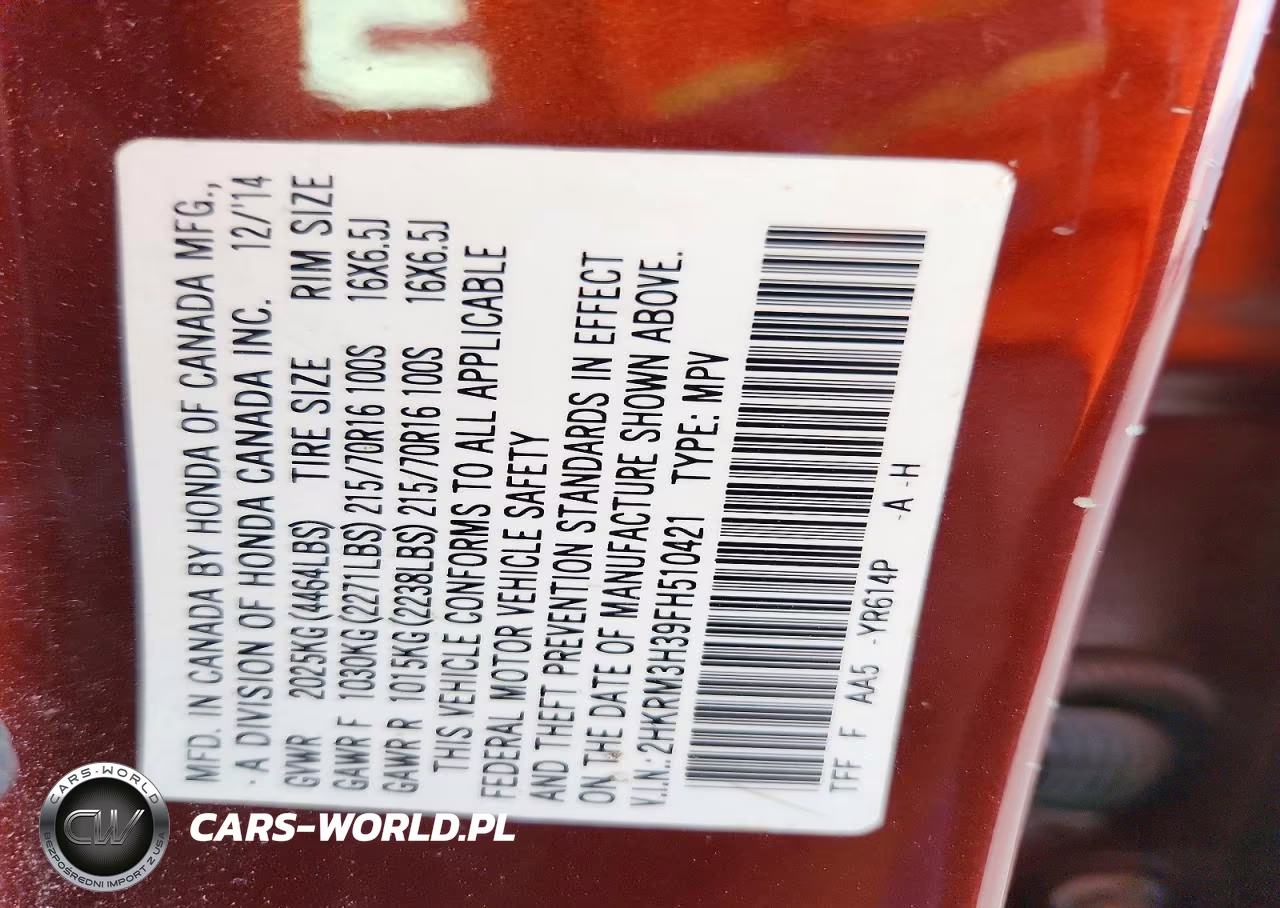 2015 Honda Cr-V Lx VIN:2HKRM3H39FH510421 - 13