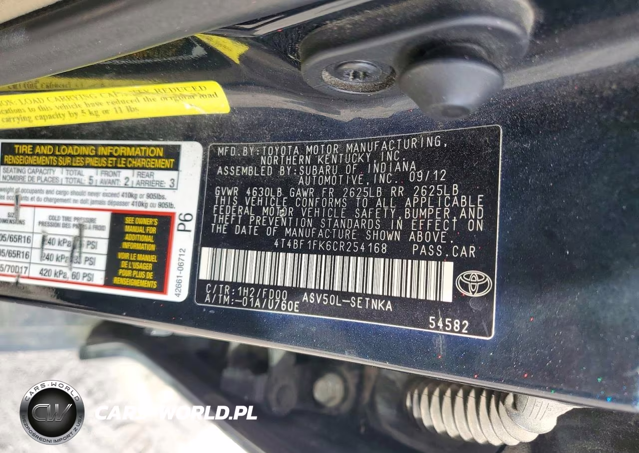2012 Toyota Camry Le VIN:4T4BF1FK6CR254168 - 12