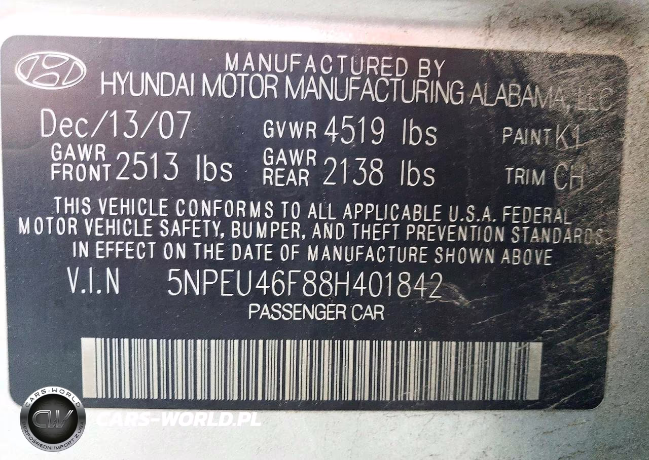 2008 Hyundai Sonata Se V6 VIN:5NPEU46F88H401842 - 12