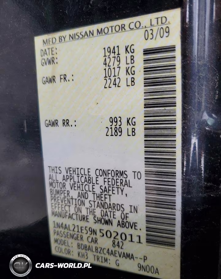 2009 Nissan Altima 2.5 VIN:1N4AL21E59N502011 - 12