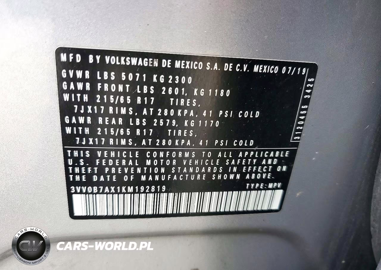 2019 Volkswagen Tiguan S VIN:3VV0B7AX1KM192819 - 13