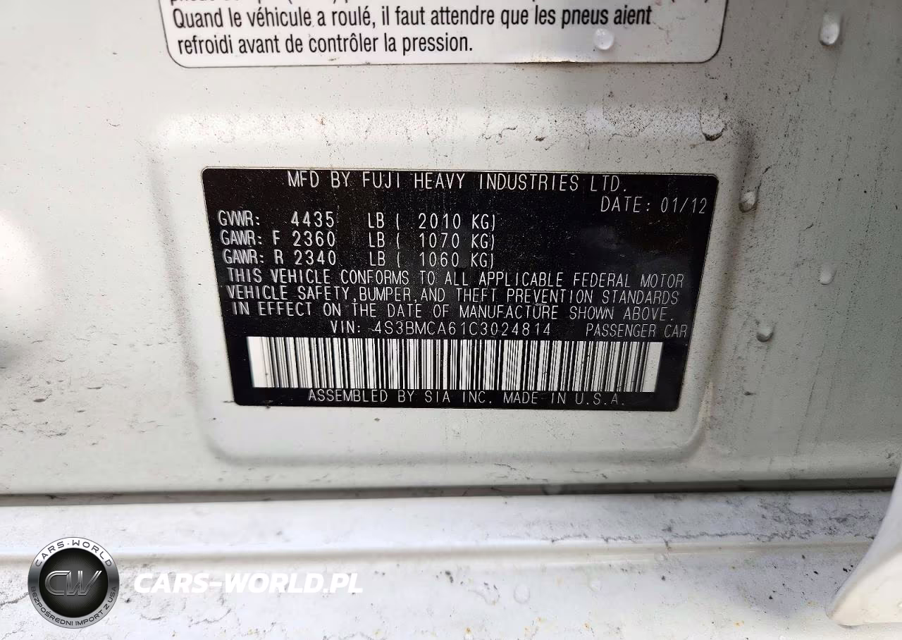2012 Subaru Legacy 2.5I VIN:4S3BMCA61C3024814 - 12