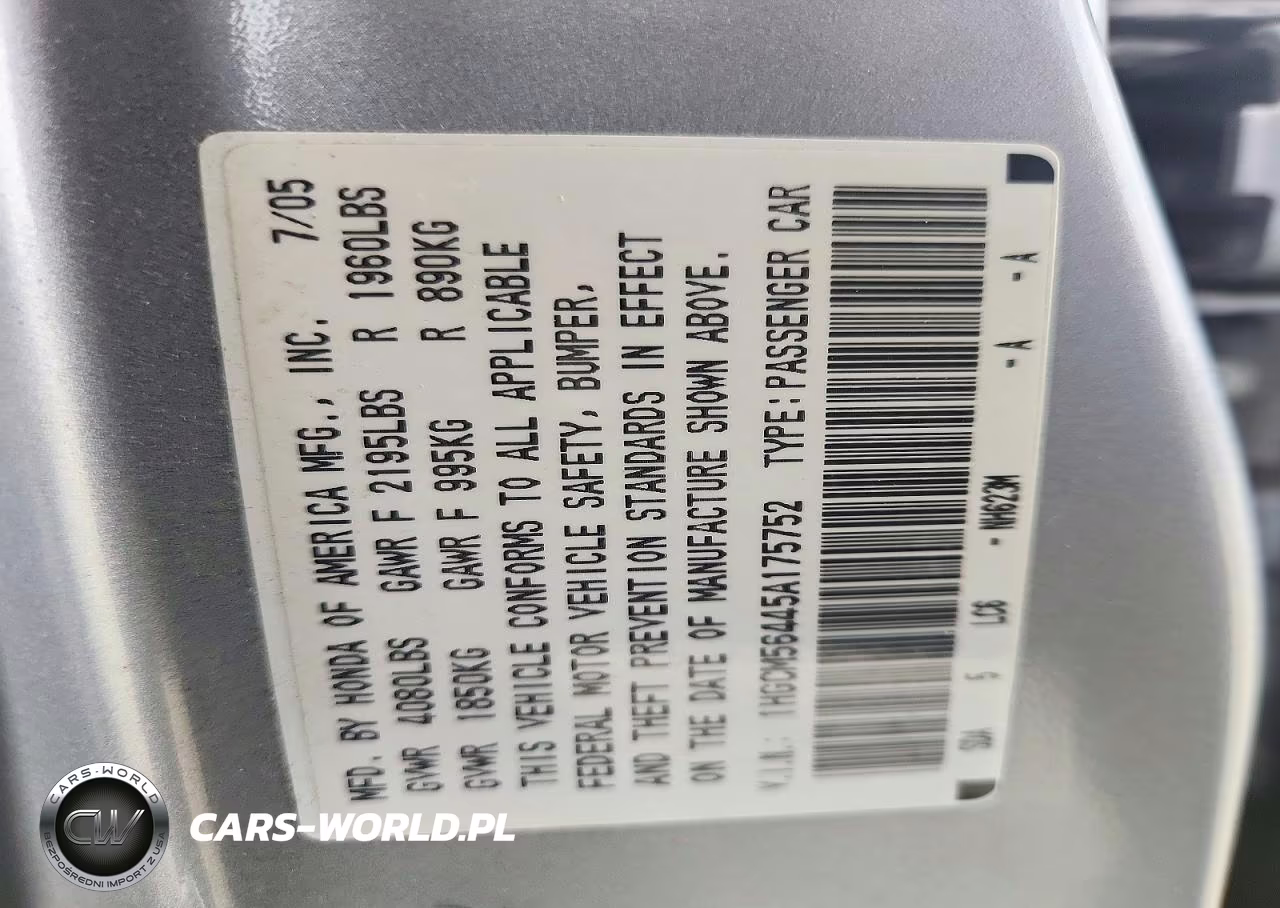 2005 Honda Accord Lx VIN:1HGCM56445A175752 - 12