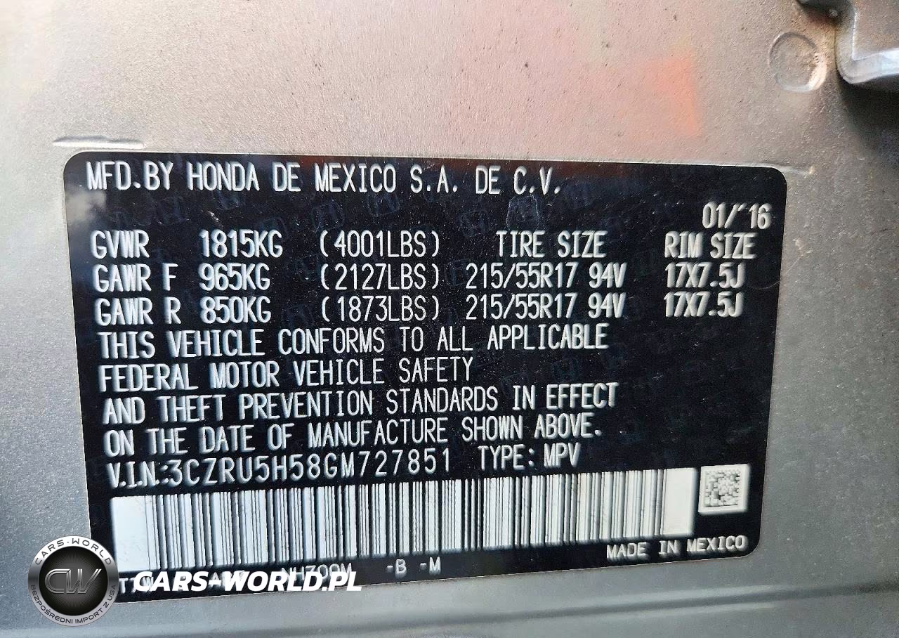 2016 Honda Hr-V Ex VIN:3CZRU5H58GM727851 - 13